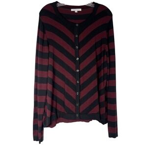 Foxcroft Sz 1X Women's Knit‎ Cardigan Sweater Black Red Chevron Stripe Plus Size
